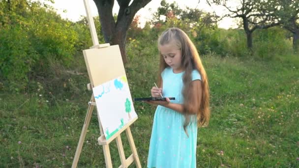 Bambina disegna sulla natura — Video Stock