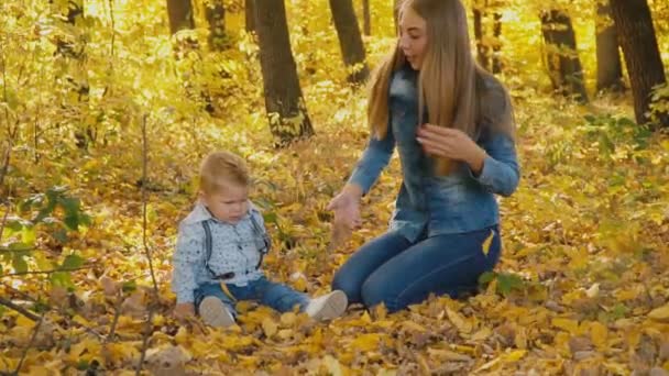 Moeder met zoon in de natuur — Stockvideo