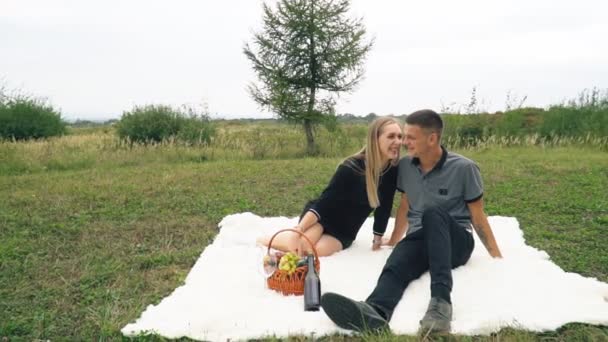 芝生の上に座っている若いカップル — ストック動画