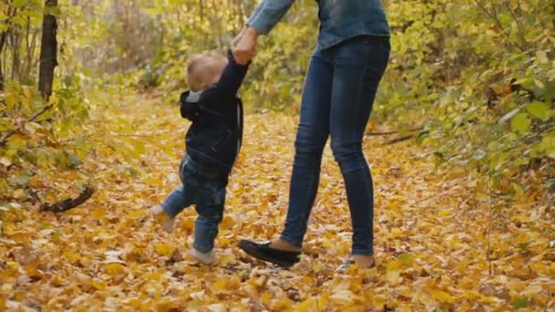 Mor med son i naturen — Stockvideo