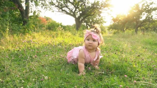 Bambina in abito rosa — Video Stock