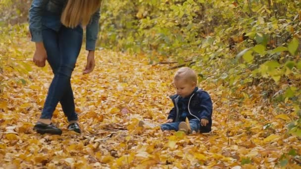 Moeder met zoon in de natuur — Stockvideo