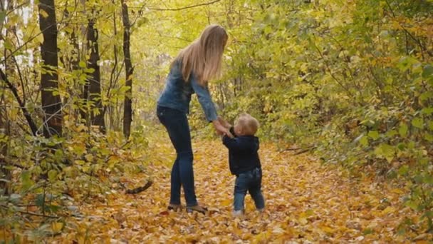 Mother with son in nature — Stock Video