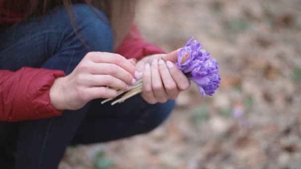 Menina coleta neve — Vídeo de Stock