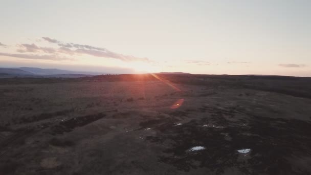 Zonsondergang in het vroege voorjaar weiland — Stockvideo