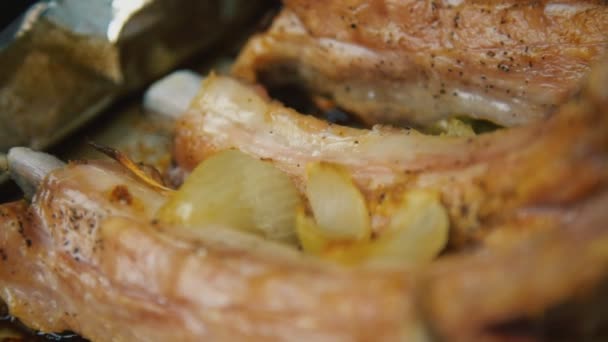 Fried bone closeup — Stock Video