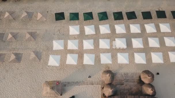 海边有雨伞的海滩 — 图库视频影像