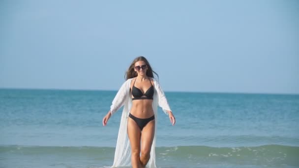 Ragazza cammina vicino al mare — Video Stock