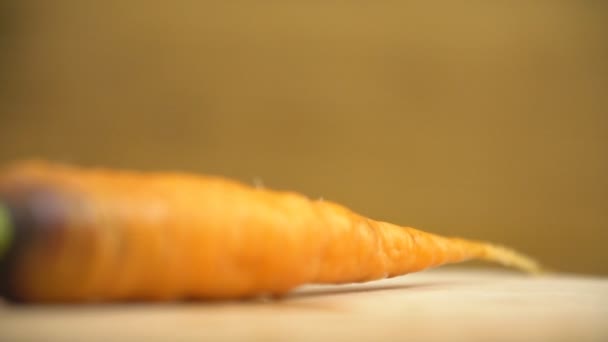 Одна морковка на спиннинговом столе — стоковое видео