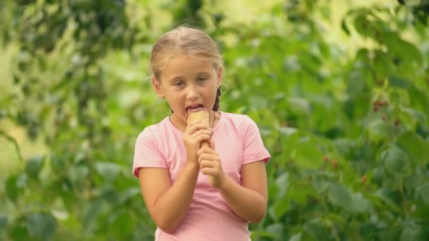 Child eats ice cream — Stock Video