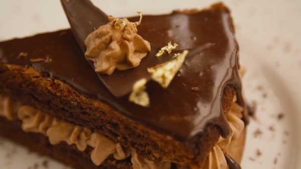 Un trozo de pastel de chocolate — Vídeo de stock