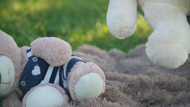 Menino brincando com um ursinho de pelúcia — Vídeo de Stock
