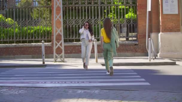 Twee meisjes steken de weg over — Stockvideo