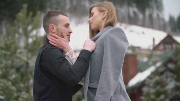 Abraços de casal no inverno — Vídeo de Stock