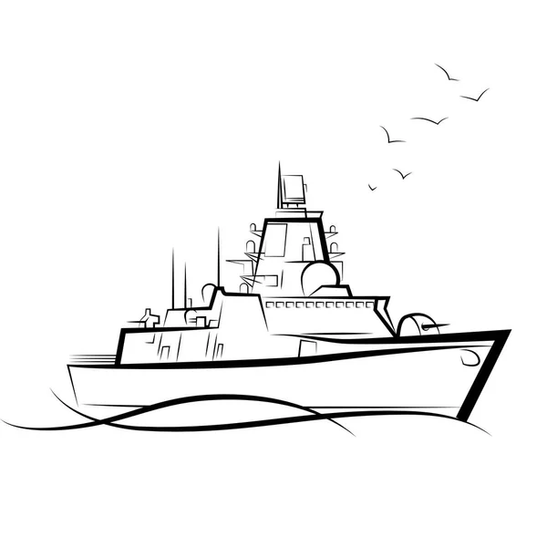 Russian Military Warship Drawing Vector Illustration — Stock Vector