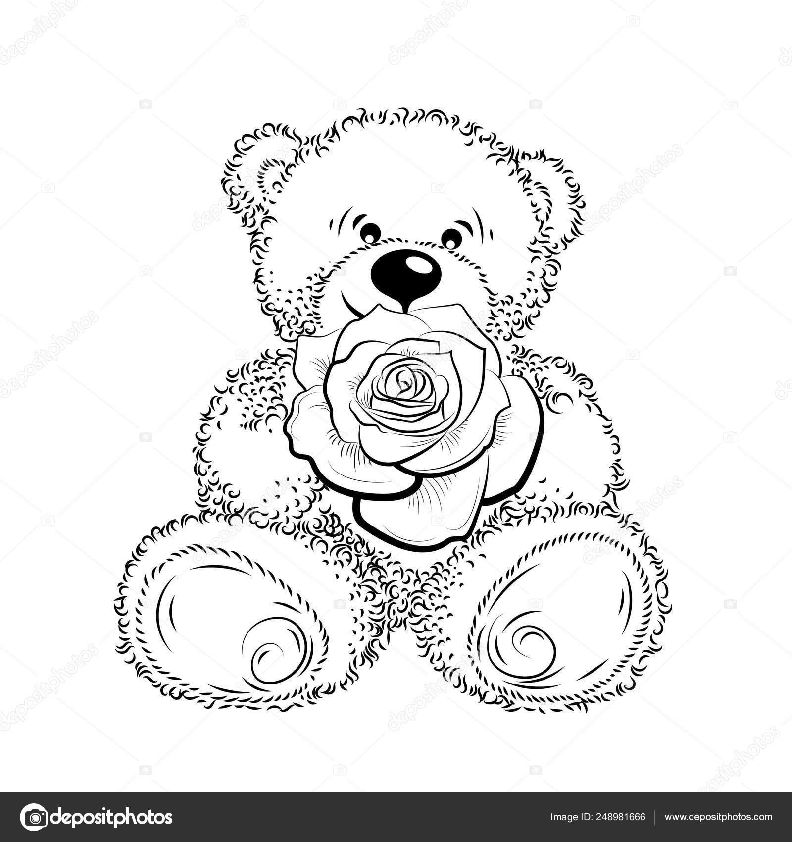 Drawing Teddy Bear with flower Stock Vector by ©mirumur 248981666