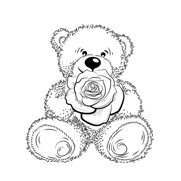 Tekening teddybeer met bloem — Stockvector