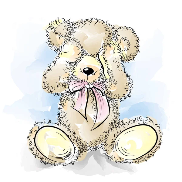 Dibujo infeliz Osito de peluche cerrando los ojos — Vector de stock