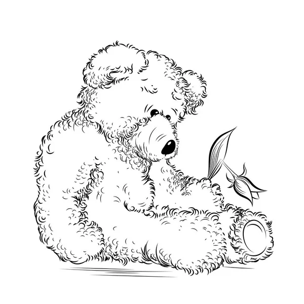 Ritning olycklig nallebjörn med bruten blomma — Stock vektor