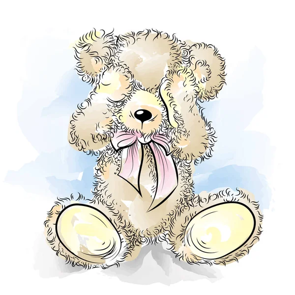 Zeichnung unglücklicher Teddybär schließt Augen lizenzfreie Stockillustrationen