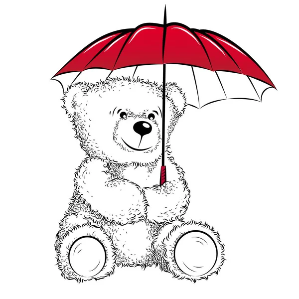 Dessin ours en peluche avec parapluie — Image vectorielle