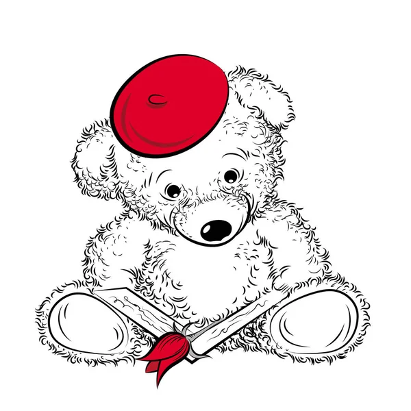Tekening teddybeer met boek — Stockvector