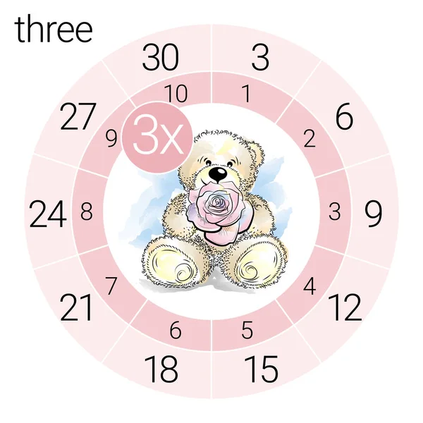 Math Multiplication Circle Teddy Bear Vector Illustration — Stock Vector