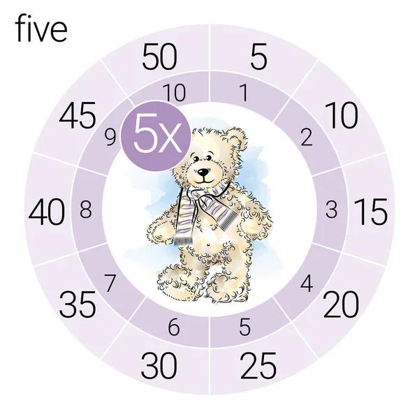 Mathe Multiplikationskreis Mit Teddybär Vektorillustration — Stockvektor