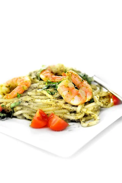 파스타와 다진된 토마토 스파게티는 신선한 공간에 합니다 다이어트와 식사에 이미지 — 스톡 사진