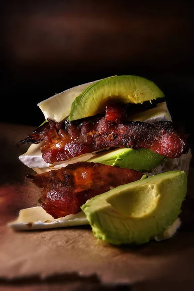 Delicious Smoked Pork Bacon Rashers Drenched Canadian Maple Syrup Stacked — Stock Photo, Image