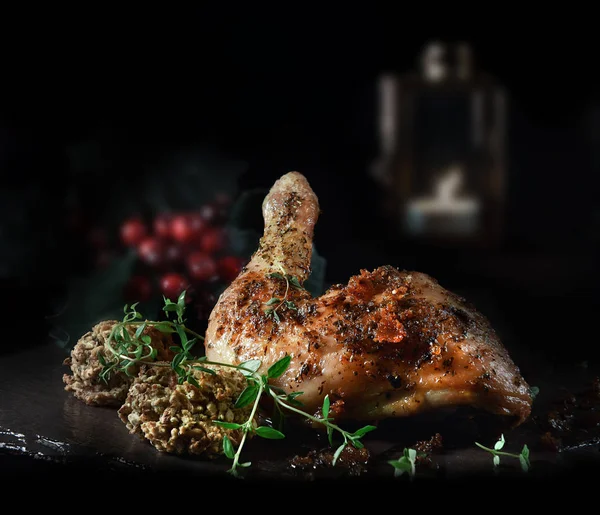 Thanksgiving Festive Christmas Roast Chicken — Stock Photo, Image