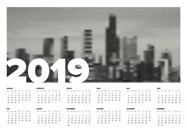 Yıl 2019 için vektör takvimi şablonunu yer için senin fotoğraf ile