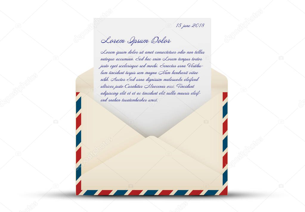 Vector template of air mail open envelope with a letter 