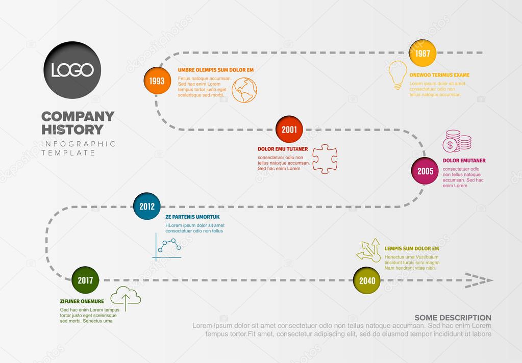 Vector Infographic timeline report template with icons and simple content 