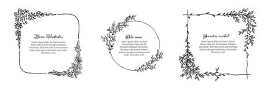 Basit çiçek ve yaprakları yapılmış şablon koleksiyonu minimalist floral çerçeveler