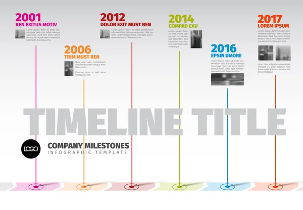 Vektor Infografik Unternehmen Meilensteine Timeline Vorlage Mit Zeigern Und Fotos — Stockvektor