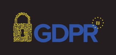 Avrupa Gdpr kavramı el ilanı şablonu illüstrasyon dijital kilit ve yıldız - karanlık sürüm