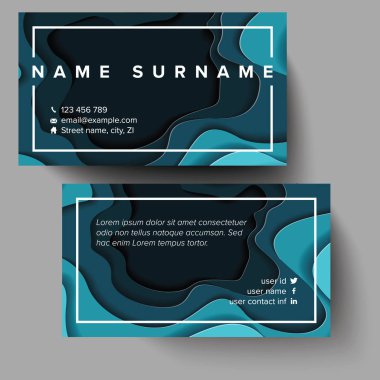 Papercut etkisi arka plan ve beyaz metin ile modern kartvizit şablonu