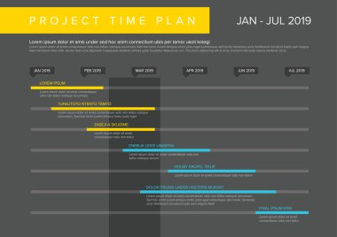 Vektör proje zaman çizelgesi grafik - projenin gantt ilerleme durumu çizelgesi - koyu sarı ve mavi sürüm