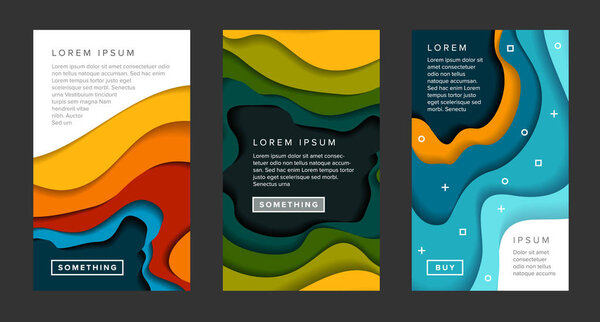 Set of vertical banners templates with abstract colorful paper cut background