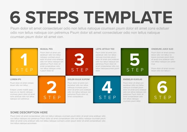 Uno Due Tre Quattro Cinque Sei Vector Squares Progress Steps — Vettoriale Stock