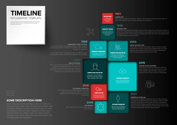 Vector Minimalista Colorido Vertical Timeline Infográfico Modelo Com Blocos Quadrados — Vetor de Stock