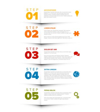 Şablonu açıklamaları ve simgeler - dikey sürümü vektör beş adım ilerleme