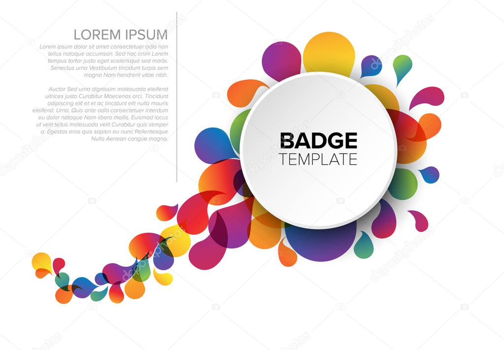 Colorful creative badge / tag template with sample content and fresh background