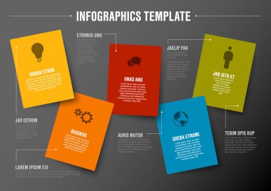 Vektör Minimalist renkli Infographic şablon dikdörtgen kartları ve açıklamalar - karanlık sürüm