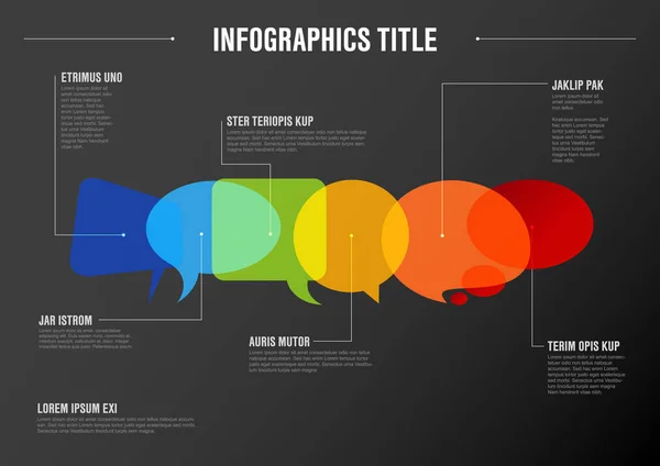 Vector Abstracto Plantilla Infografía Comunicación Con Burbujas Ideas Versión Oscura — Vector de stock