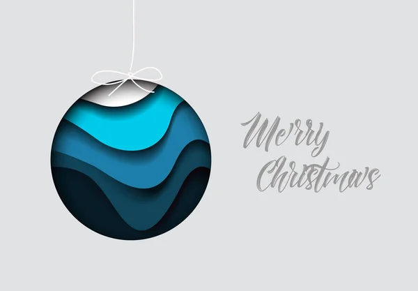 Vector Moderne Minimalistische Kaart Met Eenvoudige Kerstmis Bauble Decoratie Papier — Stockvector