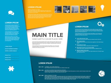 Vektör çok amaçlı Infographic Diyagramı şablonu renk bölümleri, metinler, fotoğraflar ve simgeler - mavi ve sarı sürüm