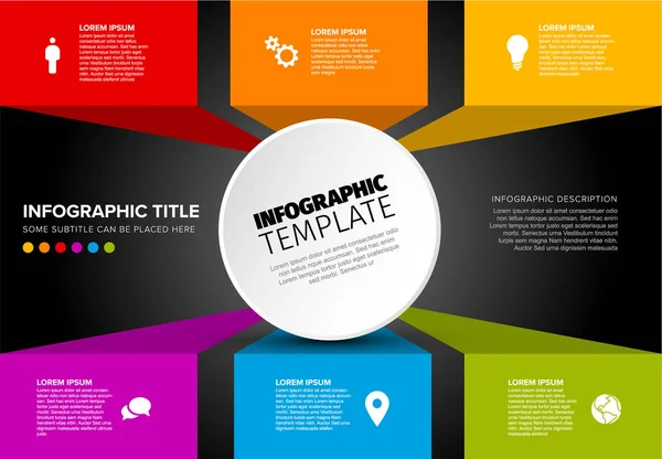 Vector Multipurpose Infographic Template Made Circle Content Blocks Dark Version — Stock Vector