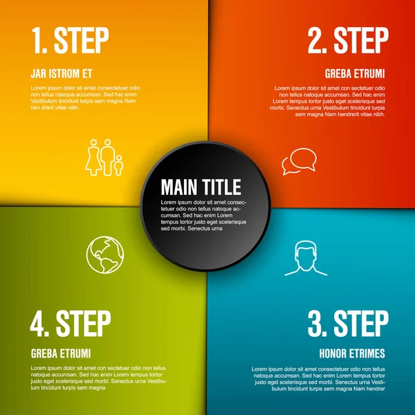 Sjabloon Voor Abstract Schema Met Vier Secties Van Kleur Vooruitgang — Stockvector